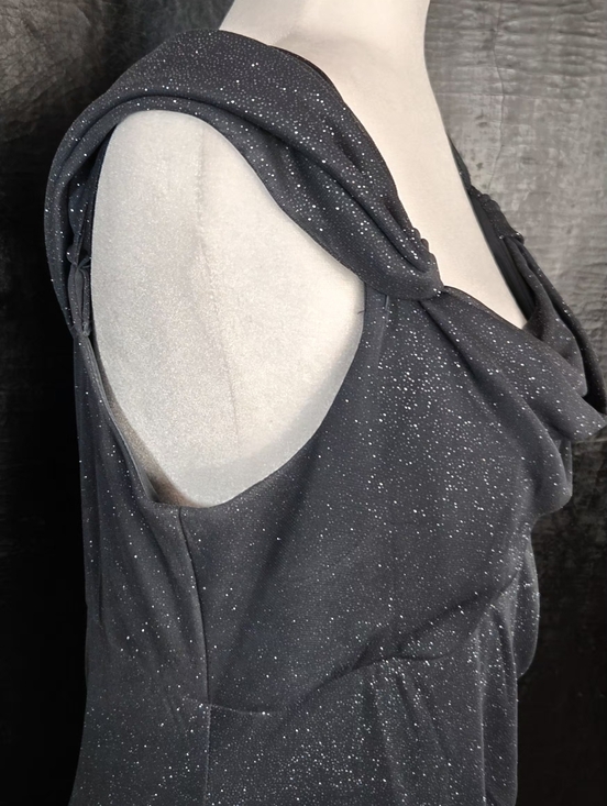 Alex Evenings 12P Cold-Shoulder Glitter Mesh Gown Smoke Gray Petite